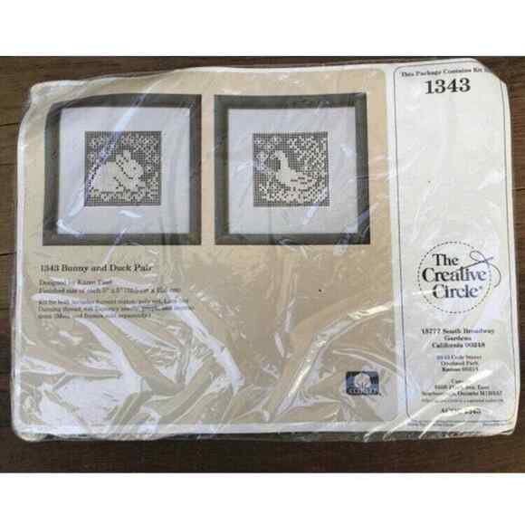 Bunny and Duck Pair Vintage Embroidery Kit by The Creative Circle - Lace Darning - Picture 1 of 7